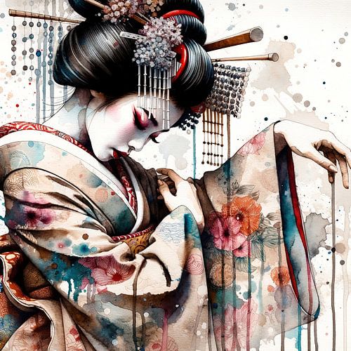 Aquarel Geisha Danseres #1