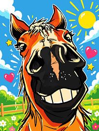 Grappige cartoon met een glimlachende paard