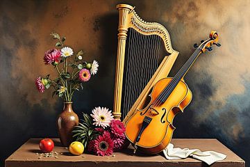 Still life with harp and violin