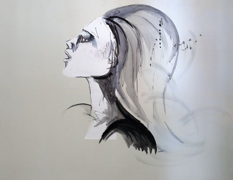 Kunstwerk eines Frauenkopfes von W J Kok