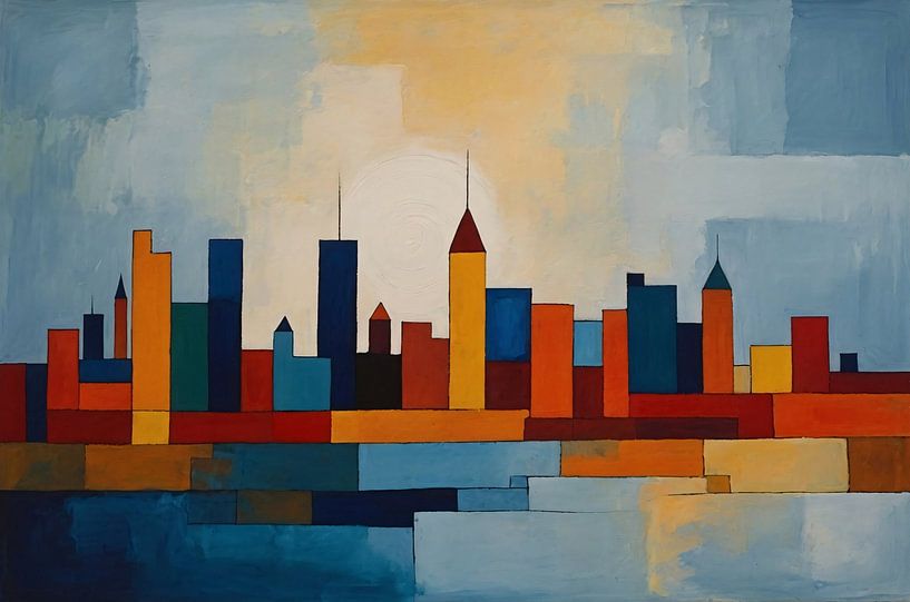 Zon schuilt achter de skyline van Art & Soul Creations