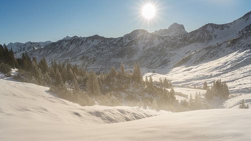 Winter hiking in Kleinwalsertal near the Schwarzwasser Hut