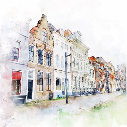 Aquarelschilderij van het Bellamypark in Vlissingen, Zeeland