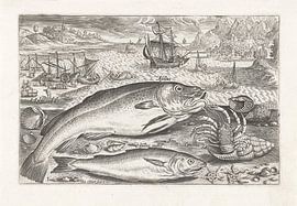 Zwei Fische am Strand von Adriaen Collaert, nach 1598 - 1618