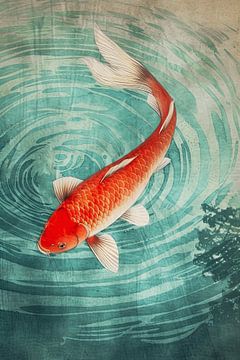 Nature print Koi carp in oriental style by Vlindertuin Art