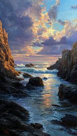 Ölgemälde: Dramatischer Sonnenuntergang am Meer von Artistic