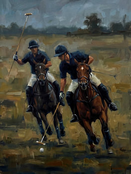 Impressionistisch olieverfschilderij van een polowedstrijd