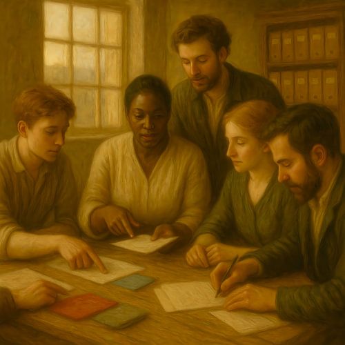 De Begeleiders – AI Classica – Mensen aan het werk – Kunst voor bedrijven