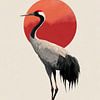 Kranich bei Roter Sonne in japanischer Harmonie von Eva Lee