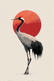 Kranich bei Roter Sonne in japanischer Harmonie von Eva Lee