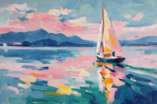 Zeilboot op zee - Matisse stijl