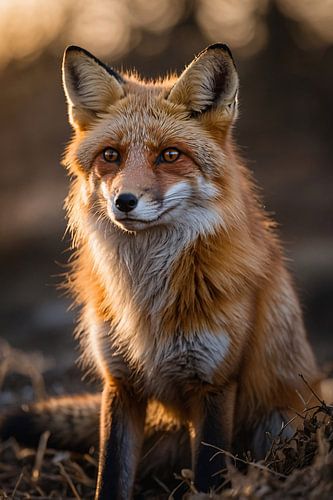 Prachtige vos tijdens zonsondergang in natuur