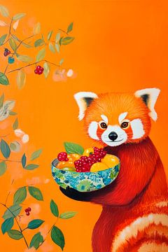 Rode panda met fruitschaal van Poster Art Shop