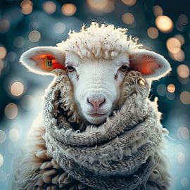 Winter sheep portrait animal art