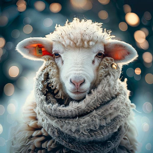 Winters schapen portret dierenkunst van Vlindertuin-Art