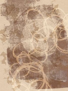 Abstracte vormen en lijnen in bruin en wit van Abstract Minimalist Art