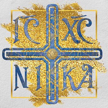 Symboles éternels : Croix orthodoxe de marbre et d'or impression sur toile | Aigle &amp ; Co.