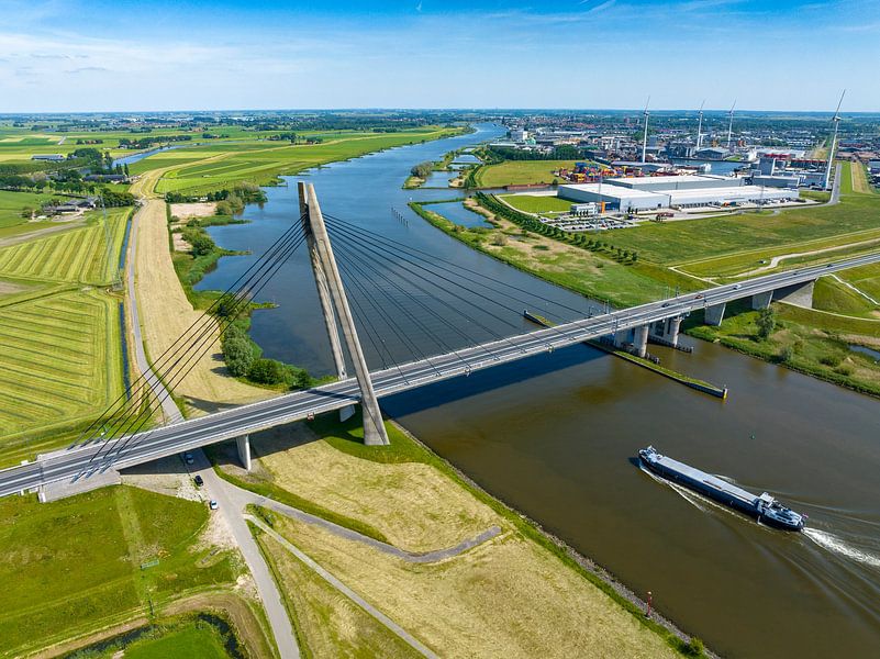 Bridge Eilandbrug over the river IJssel overhead drone view by Sjoerd van der Wal Photography