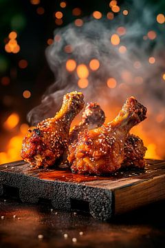 Grilled chicken drumsticks in smoke - delicious! by Poster Art Shop