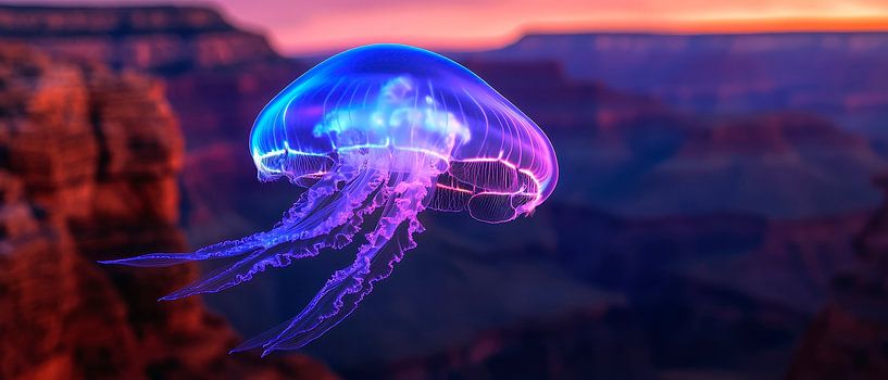 Une méduse lumineuse au-dessus d'un paysage grandiose par Poster Art Shop