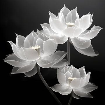 Lotusbloemen in zwart wit van Koffie Zwart