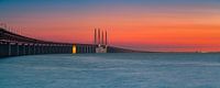 Panorama und Sonnenuntergang an der Öresundbrücke, Malmö, Schweden