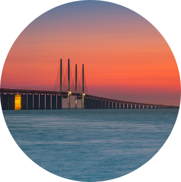Panorama en zonsondergang bij de Oresund Brug, Malmö, Zweden