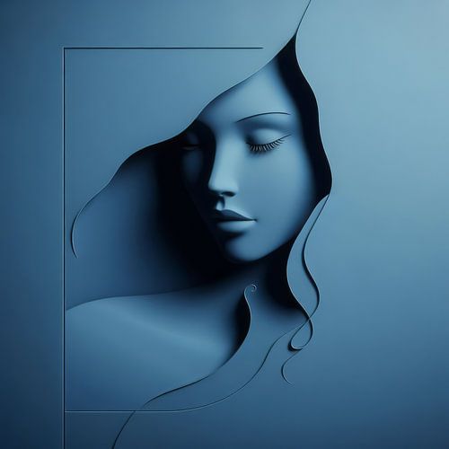 Silhouette féminine bleue au regard mystérieux