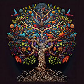 Folkloristischer Baum des Lebens von Vlindertuin-Art