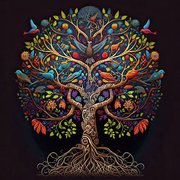 Folkloristische levensboom van Vlindertuin-Art