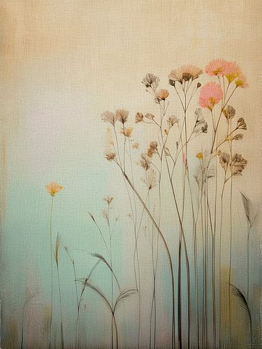Minimalistische Feldblumen in ruhigen Pastelltönen