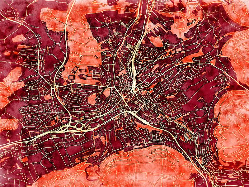 Map of Aalen with the style 'Amber Autumn' by Maporia