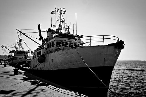 Fishing boat in black and white