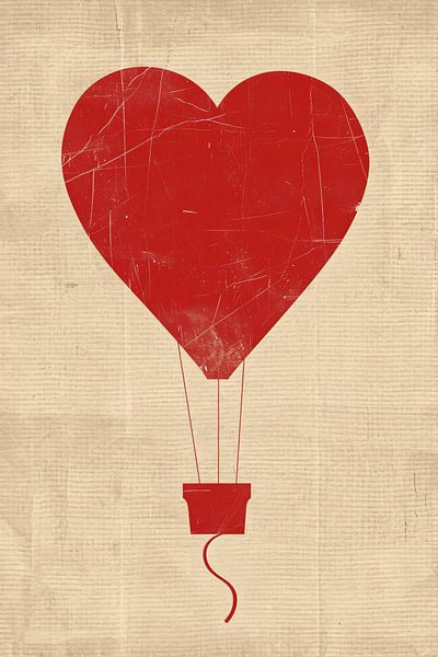 Minimalistisches herzförmiges Heißluftballon-Kunstwerk von Imperial Art House