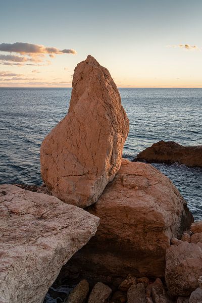 Warm evening light, rocks and the Mediterranean Sea by Adriana Mueller