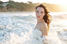 Braut in der Brandung