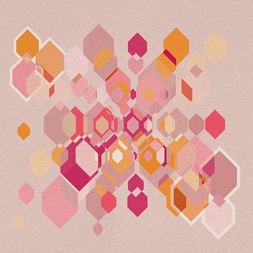 Colorful 70s retro geometric abstraction in lilac, yellow, pink by Dina Dankers