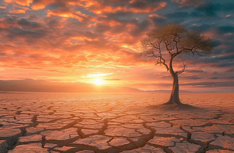 Boom in de zonsondergang van fernlichtsicht