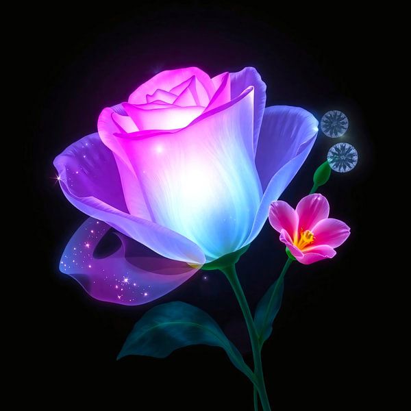 Neon Leuchtende Rose und Nelke von A.D. Digital ART