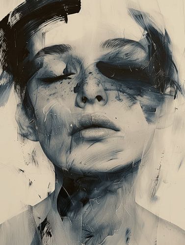 Modern en abstract portret in kobalt blauw