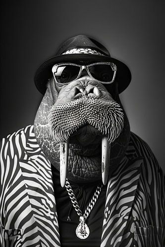 Zwart-wit portret van een walrus in de mode