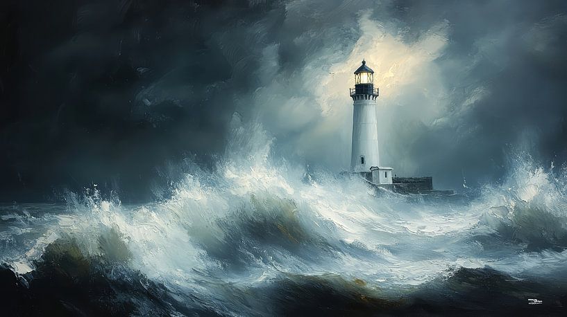 vuurtoren in zee van Gelissen Artworks