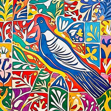 Blauwe vredesduif geïnspireerd op Matisse van zam art