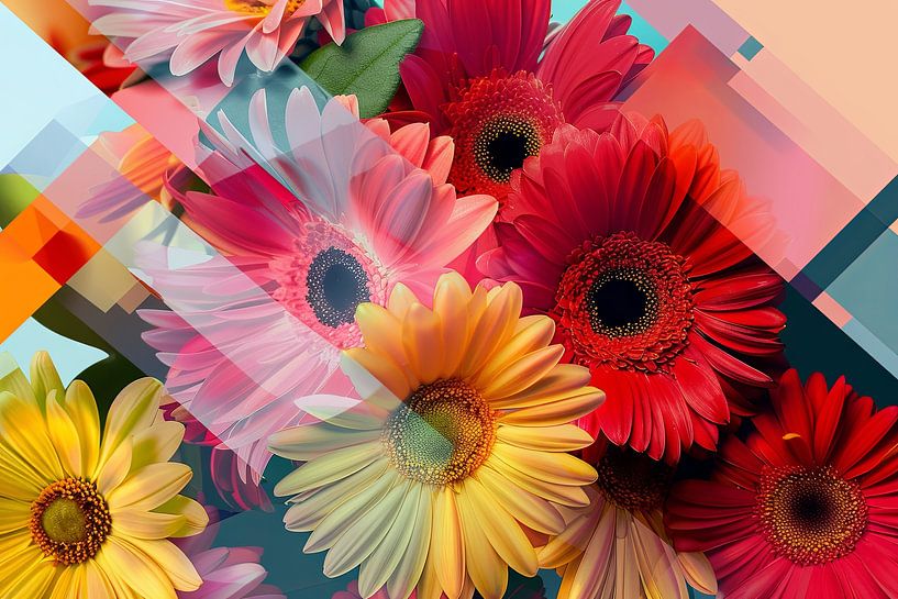 Gerbera flowers - vibrant flowers in a modern design by Poster Art Shop