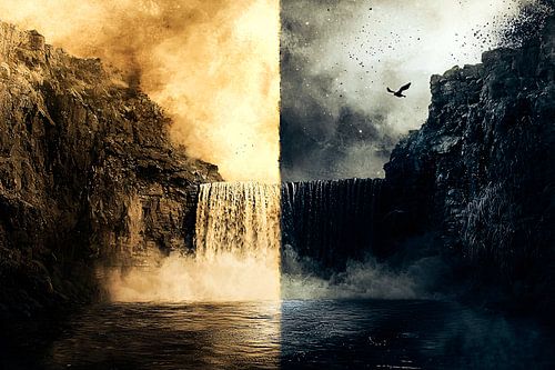 Contraste entre la cascade dorée et la cascade foncée