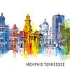 De skyline van Memphis in heldere regenboogkleuren met aquareleffect van MArt