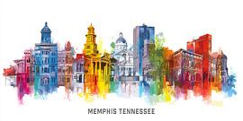 Memphis Skyline in leuchtenden Regenbogenfarben mit Aquarelleffe von MArt