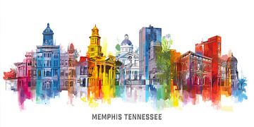 L'horizon de Memphis dans les couleurs vives de l'arc-en-ciel avec effet d'aquarelle sur MArt