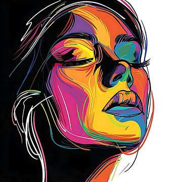 visage féminin peint de façon vivante sur PixelPrestige