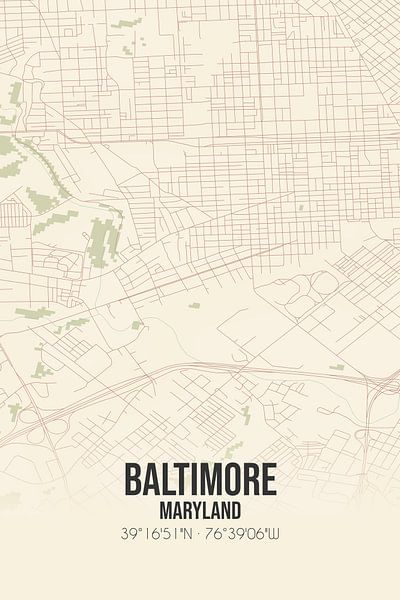 Alte Karte von Baltimore (Maryland), USA. von Ortsdrucke
